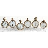 Six gents gold plated open face pocket watches All not working.