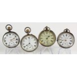 Four Silver cased gents open face pocket watches, approx 48 - 50mm dia, not working