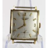 Gents 14ct cased Longines wristwatch (Movement number 13107500). The square signed dial with gilt