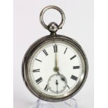 Gents silver cased open face pocket watch, hallmarked Birmingham 1897 . The white dial with black