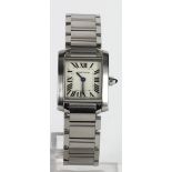 Ladies stainless steel cased Cartier Tank quartz wristwatch, ref 2384 on a stainless steel Cartier