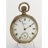 Gents gold plated open face pocket watch by Waltham in the Dennison Moon case (circa 1916) . The