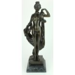 Bronze semi-nude figure on a marble base. Height 43cm