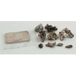 Silver Bar (one ounce) by Johnson Matthew No. 00006 + 9 silver pieces (nuggets). Total weight