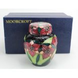 Moorcroft Ginger Jar "Trillium" by Nicola Slaney, approx 6 inches tall. 1st quality. In its original