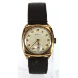 Gents 9ct cased Vertex wristwatch. Hallmarked Birmingham 1957. Watch working when catalogued