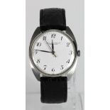 Gents IWC (International Watch Company) stainless steel cased wristwatch. The signed white dial with