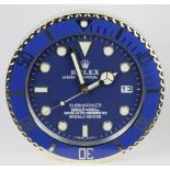 Advertising Wall Clock. Blue/gold 'Rolex' style advertising wall clock, blue dial reads 'Oyster