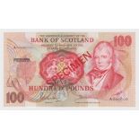 Scotland, Bank of Scotland 100 Pounds dated 6th December 1971, SPECIMEN note signed Polwarth &