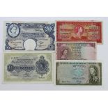 British Commonwealth (5), a group of Queen Elizabeth II notes, Bermuda 10 Shillings dated 1957,