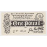 Bradbury 1 Pound issued 7th August 1914, scarce with inverted letters POST seen in watermark and the