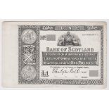 Scotland, Bank of Scotland 1 Pound PROOF on card not dated, handwritten date in border Sept. 1880, 3