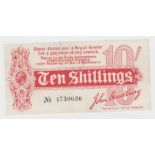 Bradbury 10 Shillings issued 14th August 1914, with letter 'P' from word 'postage' plus sheet number