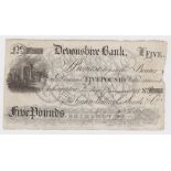 Okehampton, Devonshire Bank 5 Pounds dated 1818, serial No. A769 for Cann, Williams, Searle & Co. (