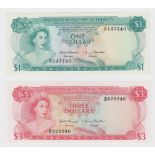 Bahamas (2), 3 Dollars & 1 Dollar dated 1968, signed Hammond & Donaldson (TBB B202a & B203a, Pick27a