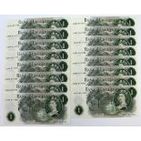 Fforde 1 Pound (15), in three consecutively numbered runs, 10 notes, 3 notes and 2 notes, all with
