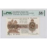 Warren Fisher 1 Pound issued 1919, serial R/84 240315 (T24, Pick357) in PMG holder graded 58 EPQ