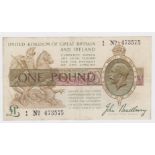 Bradbury 1 Pound issued 1917, serial E/4 473575 (T16, Pick351) Fine+