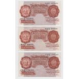 Beale 10 Shillings (3) issued 1950, J37Z, W32Z & Y44Z prefixes (B266, Pick368b) about