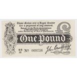 Bradbury 1 Pound issued 1914, Royal Cypher watermark, serial BB/32 009236 (T6, Pick347) pinholes,