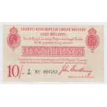 Bradbury 10 Shillings issued 1915, LAST prefix for type 'Z', 6 digit serial number, serial Z/33