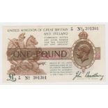 Bradbury 1 Pound issued 22nd January 1917, nice REPEATER No., serial F/35 301301 (T16, Pick351)