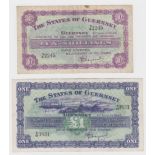 Guernsey (2), 10 Shillings and 1 Pound dated 1st August 1945, scarce FIRST DATE of issue, signed