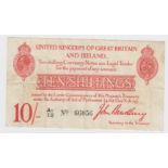 Bradbury 10 Shillings issued 1915, FIRST prefix for type 'A1', 5 digit serial number A1/12 66056 (