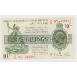 Warren Fisher 10 Shillings issued 30th September 1919, scarcer FIRST SERIES 'D' prefix, serial D/