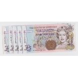 Guernsey 5 Pounds (5) issued 1996, 2 x consecutively numbered pairs and one other, signed D.M.