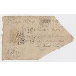 Coventry Bank 1 Pound dated 1803, serial No. 1292 for Bird, Bird & Co. (Outing593b) cut cancelled