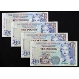 Guernsey 10 Pounds (4) issued 1995, a group of 'Z' prefix REPLACEMENT notes signed D.P. Trestain (