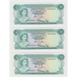 Bahamas 1 Dollar (3) dated Law 1974, signed W. C. Allen, a consecutively numbered run, serial X/1