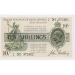 Bradbury 10 Shillings issued 1918, serial A/11 972462 in black ink, No. with dash (T18, Pick350a)