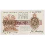 Bradbury 1 Pound issued 1917, rare FIRST RUN 'A/1' prefix, serial A/1 718755 (T16, Pick351) VF and a