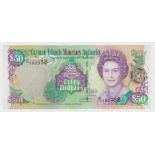 Cayman Islands 50 Dollars dated 2003, split prefix LOW serial number C/1 500958 (this date variety