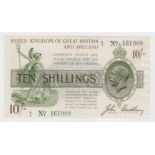 Bradbury 10 Shillings issued 22nd October 1918, scarce FIRST RUN 'A/1' prefix, serial A/1 161908,