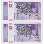 Northern Ireland, Ulster Bank 20 Pounds (2) dated 22nd February 2019, new polymer issues, serial