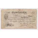 Brighthelmston Bank 5 Pounds dated 1841, serial No. 9530 for Wigney & Co. (Outing293a) bankruptcy
