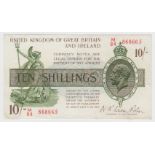 Warren Fisher 10 Shillings issued 1922, serial M/84 868665 (T30, Pick358) original about EF