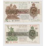 Warren Fisher (2), 10 Shillings issued 1922 serial M/91 979504 (T30, Pick358) pressed Fine+, 1 Pound