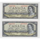 Canada 20 Dollars (2) dated 1954, 'Devil's Face Hairdo', signed Beattie & Coyne, serial C/E