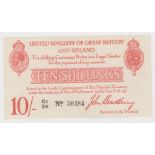 Bradbury 10 Shillings issued 21st January 1915, LAST RUN 'C2' prefix, 5 digit serial number C2/24