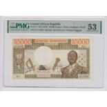 Central African Republic 10000 Francs issued 1976, portrait President J.B. Bokassa at right,
