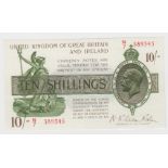 Warren Fisher 10 Shillings issued 1922, serial N/7 589345 (T30, Pick358) dents in paper, crisp