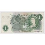 Fforde 1 Pound issued 1967, scarce mid FIRST PREFIX note 'U01E' prefix, scarcer issue with 'G' on