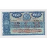 Scotland, British Linen Bank 5 Pounds dated 2nd January 1961, signed A.P. Anderson, FIRST PREFIX for