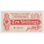 Bradbury 10 Shillings issued 1914, Royal Cypher watermark, serial A/20 889905, No. with dash (T9,