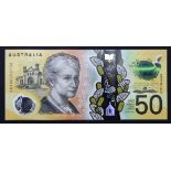 Australia 50 Dollars Polymer issued 2018, FIRST issue with spelling ERROR 'responsibilty' repeatedly