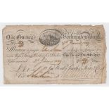 Workington Bank 1 Guinea dated 3rd June 1809, serial No. 179/443 for Wood, Smiths, Stein & Co. (